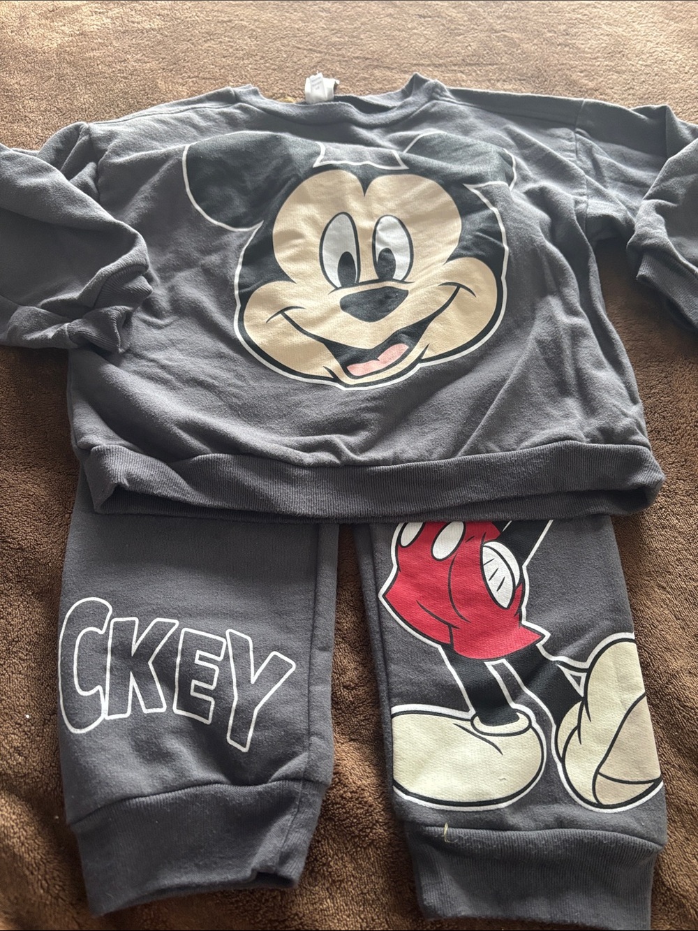 Gray Mickey Mouse Kids Sweatshirt & Jogger Set
